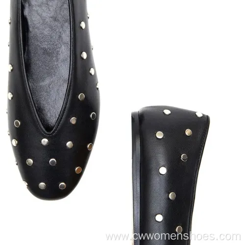 Black Leather Studded Ballet Flats